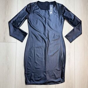 ABODY Womens XXL Black Faux Leather Bodycon Dress Long Sleeve Midi Stretch Sexy